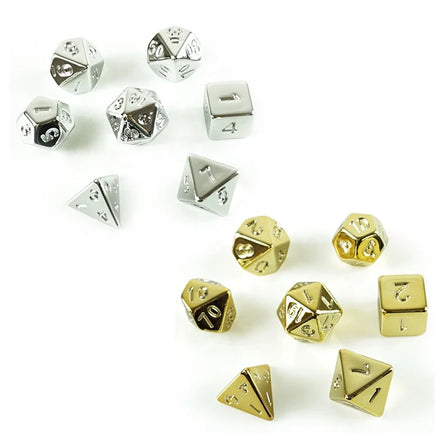 Professional Custom Dnd Polyhedral Dice Set 7pcs Electroplate Silver or Gold Metal Colors 28g/set Bulk Dice for Table Board Game