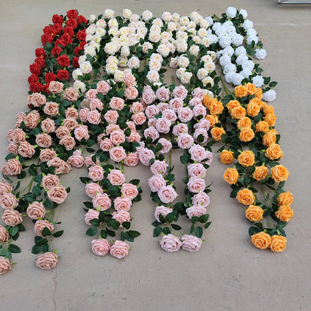 Wedding Party Home Decoration Decorative Flowers Wreath Eucalyptus Greenery Ceiling Rose Artificial Flowers Garland