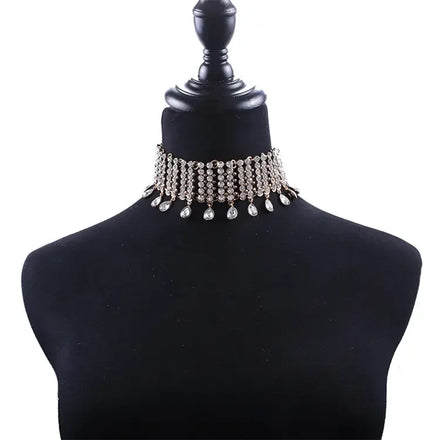 Hot Sale Clavicle Choker Necklace Banquet Party Wedding Jewelry Multilayer Water Drop Rhinestone Gem Pendant Necklace