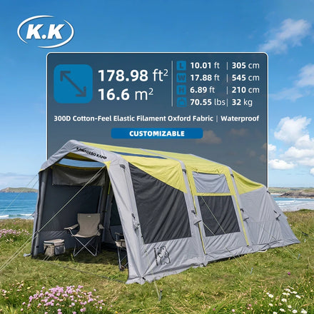 Kawagebo Kamp (KK) 18' X 10' Inflatable 16.6㎡ 4-6 Person Oxford Glamping Tunnel Family Camping Air Tent
