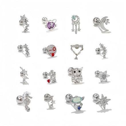 ZUOLA Fashion Piercing Body Jewelry Titanium Silver Plated Stud Earrings Star Moon Design Hypoallergenic Unisex for Daily Wear