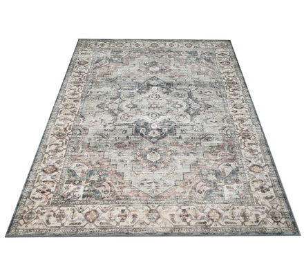 Vintage Style Portable Machine Washable Persian Rug Supersoft Faux Wool Print Carpet for Living Room Bedroom