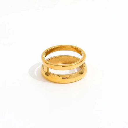 Fenny 18K Gold Plated High End Waterproof&Tarnish Free Simple Double Layer Ring for Women Stainless Steel Wholesale Jewelry