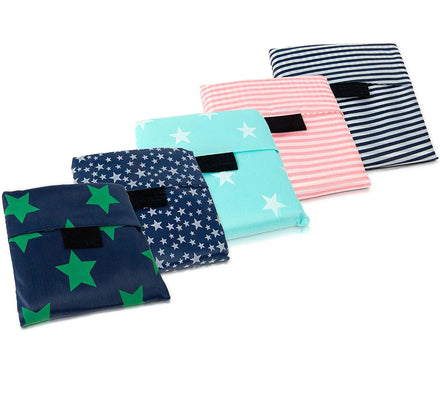 5 Pack Handled Folding Reusable Grocery Bags 25x15.5 Capacity Washable Waterproof Nylon Animal Print Zipper Closure Portable