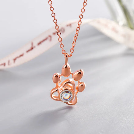 Photo Projection Dog Print Necklace Gold Plated Cat Paw Projection Necklace