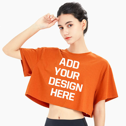 Custom Printing Your Own Brand Design Logo Label Crop Tshirt Graphic Tees 95% Cotton 5% Spandex Loose Fit Crop Tops for Women