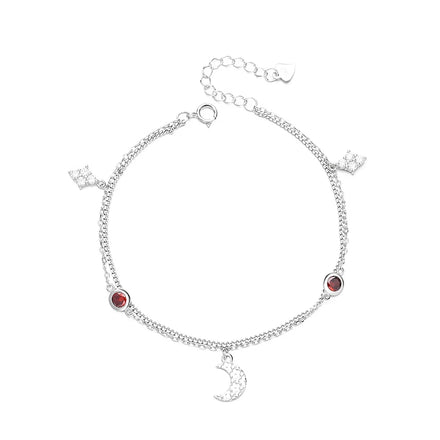 Dainty CZ Diamond 925 Sterling Silver Crescent Moon Bracelet