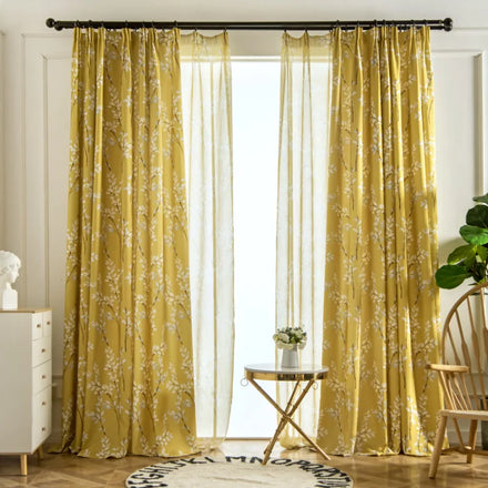 Factory Direct Sale Nordic Ins Wind Small Fresh Yellow Plant Printed Curtains Ready-Made Living Room Curtains