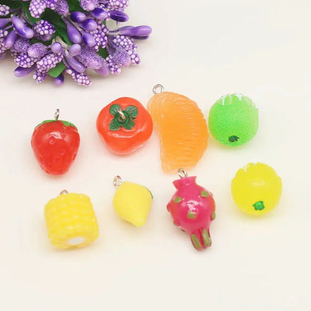 JC Crystal Wholesale Cute Fruit Designs Mini Resin Charms with Hook Diy Resin Keychain Charms
