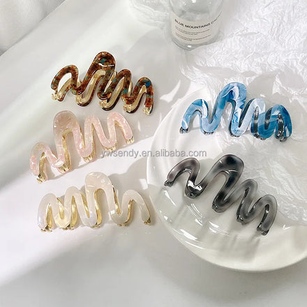 Fashion Korean Large Acetate Metal Hair Accessories Wave Hair Claw Women Advanced Hair Clip Claws