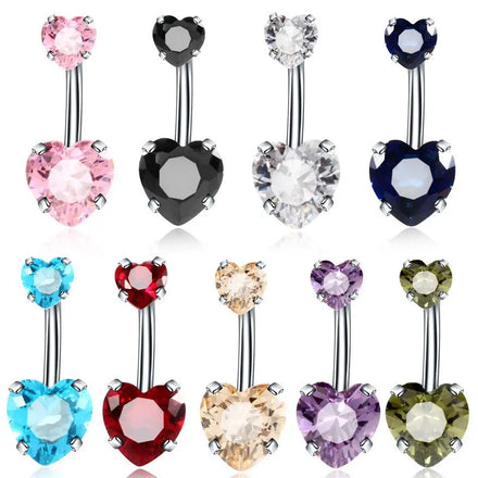 Bulk Wholesale Fashion 316L Stainless Steel Body Piercing Jewelry Surgical Steel Navel Ring Belly Button Zircon Heart Belly Ring