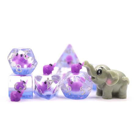 Factory Direct Custom DND Transparent Resin Purple Elephant Dice Set for Sale