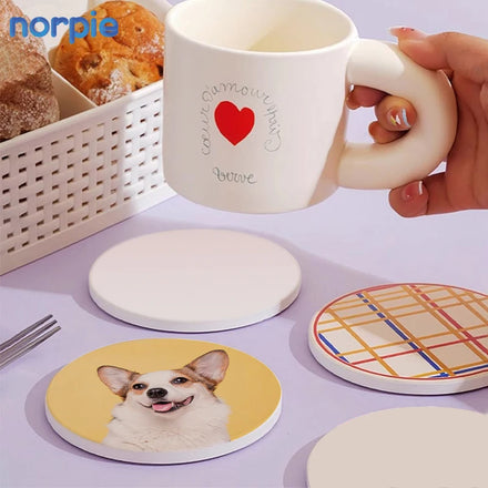 Custom Ceramic Coasters Easily Absorb 10.3cm Round Kitchen Office bar Cork Board UV Blank Ceramic Coasters