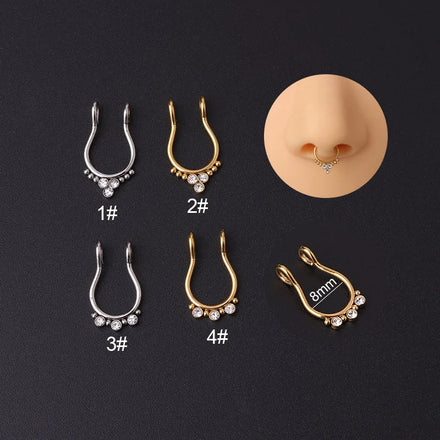 ZF Stainless Steel Nose Piercing U Shape Non Piercing Adjustable Septum Clip on Nose Rings Nose Cuff