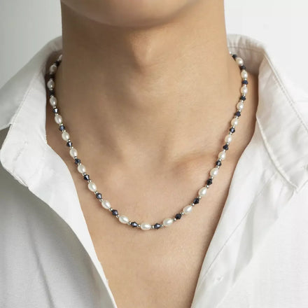 SHIXIN Fashion Jewelry Imitation Pearl Necklace Personality Black Geometric Crystal Collarbone Necklace Simple Punk Necklace