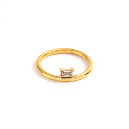 High End 18K Plain Gold Dainty Rectangle Zirconia Side Welding Rings Stainless Steel Trendy Simple Gold Plated Jewelry