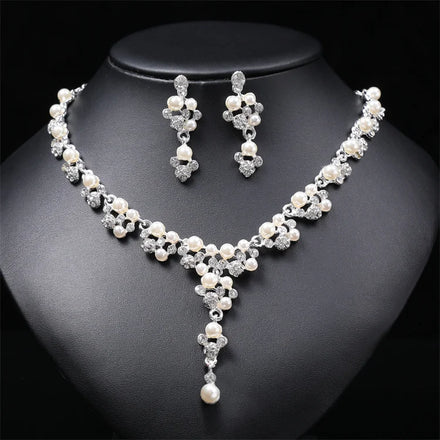 Wholesale New Luxury Silver Pearl Diamond Necklace Sweater Bone Chain Indian Bridal Jewelry Set Wedding