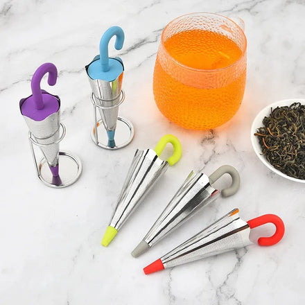 Hot Selling Eco-Friendly Portable Mesh Loose Leaf Tea Ball Stainless Steel Silicone Filter Tea Infuser Umbrella Shape