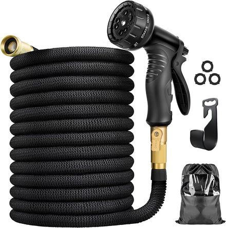 Expandable Garden Hose With 10 Functions Nozzle 3/4 Inch Solid Brass FittingsLightweight & Non-kink Water Hose