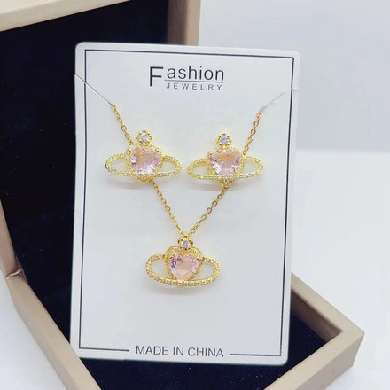 Wholesale Luxury Copper and 18k Gold Plated Planet Earring Necklace Pendant 3 Piece Set Party Jewelry for Women