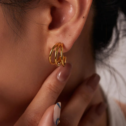 Fashion Jewelry 316l Stainless Steel Pvd Gold Plated Triplet Hoop Earrings For Women