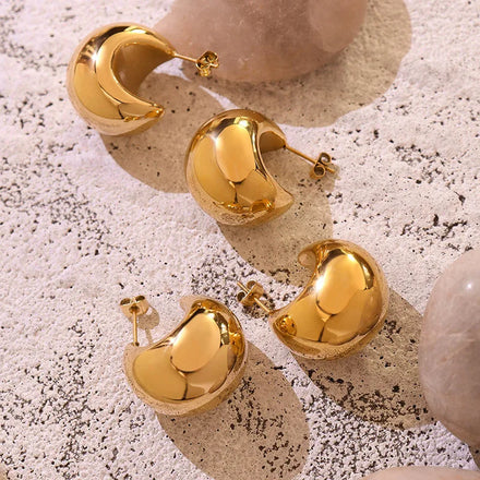 C Shaped Wide Thick Gold Chunky Hoop Earrings 18k Gold Plated Stainless Steel Earrings Women