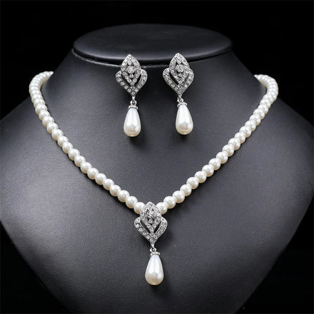 Wholesale New Rhinestone Gemstone Luxury Beaded Pearl Flower Bride Weeding Fashion Jewelry Jewelry Sets