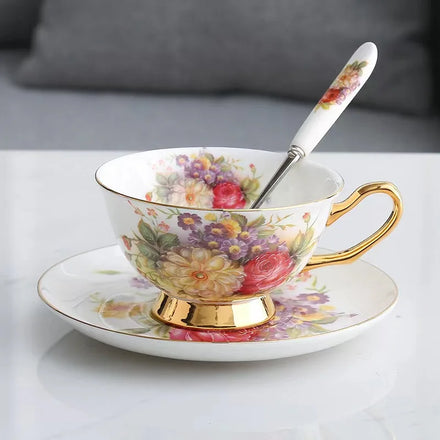 Wholesale Best Quality Cheap Bone China Cup and Saucer Set with Spoon Wedding Ceramic Coffee Cups Tea Set with Tray