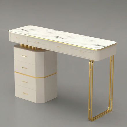 Modern Manicure Table and Nail Desk with Chair MDF & Tempered Glass Dust Collector for Beauty Salons