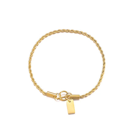 Custom Laser Engraving 18K Gold Rope Chain Bracelet for Women Fashion Toggle Clasp 2mm Thin Gold Rope Chain Bracelet Wholesale