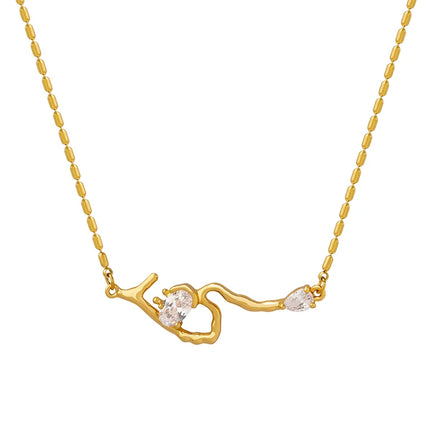 Wholesale Stainless Steel 18K Gold Plated Necklace Tree Root Shaped Wrapped Zirconia Jewelry