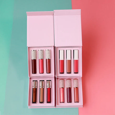 2022 Custom Pink Boba Lip Gloss Set Private Label Vegan Lipgloss Base Tube with Big Brush Wand Makeup Gift Kit
