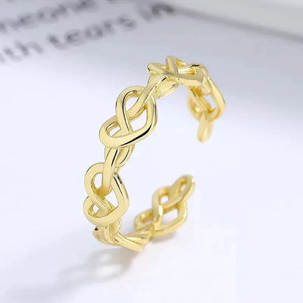 Women's 18K Gold Plated 925 Sterling Silver Love Heart Shape Adjustable Ring-Trendy Woven Hollow Opening Design