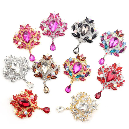 Exaggerated Shiny Glass Rhinestone Brooch Large Size Luxury Drop Brooches Paired Clothing Corsage Jewelry for Women Pin Badge