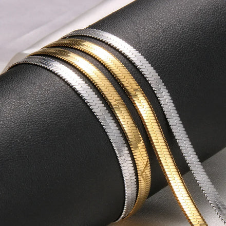 Stainless Steel Waterproof Silver 18k Pvd Dubai Gold Snake Chain Necklace Herringbone Flat Snake Chains Choker Necklace Bracelet