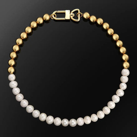 Aimgal Fashion Jewellery 316 Stainless Steel Beads 10mm Natural Freshwater Pearl 18K Gold Plated Hiphop Men's Necklace Tarnish