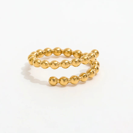 Joolim Jewelry Wholesale 18K Gold Plated Beads Spiral Open Stainless Steel Ring for Women Ring