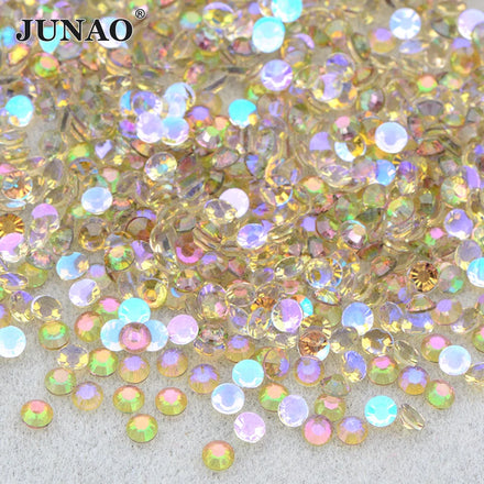 JUNAO 3mm 4mm 5mm 6mm Bulk Transparent Rhinestones Aurora Crystal Stones Resin Non Hotfix Rhinestones for DIY