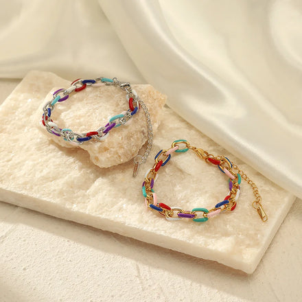 Bohemia Popular Colorful Enamel Adjustable 18K Gold Plated Stainless Steel Link Chain Jewelry