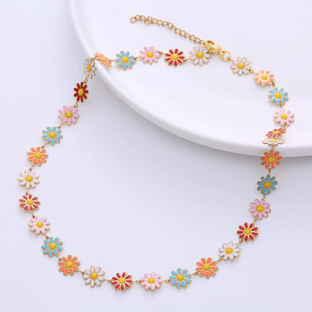 Bohemia Jewelry Stainless Steel Enamel Hawaiian Flower Choker Necklace