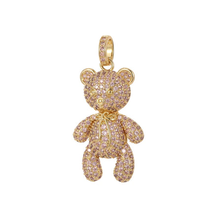 Hot Selling New Arrival Brass Gold Plated Iced Out CZ Bling Teddy Bear Jewelry Pendants Charms