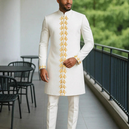 S-3Xl Summer New Men's Sets Round Neck Solid Color Simple Shirt and Casual Pants Two-piece African Men's Suit