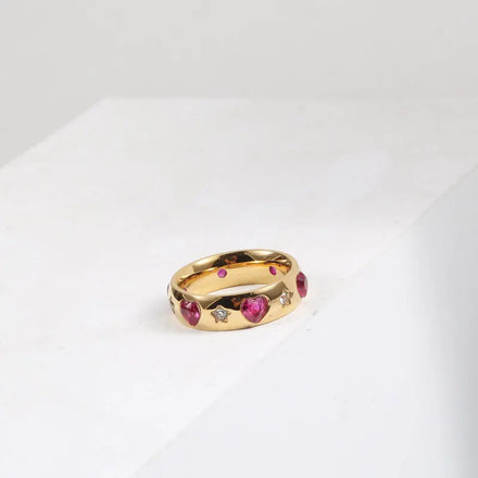 Fenny 18K Gold Plated Ready to Ship Dainty Cute Pink Clear Star Zirconia Ring Stainless Steel Wholesale Jewelry
