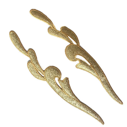 Small Leaf Branches Gold Glitter Clothing Iron on Embroidered Garment Patch Large Size Baroque Stage Costumes Sticker Appliques