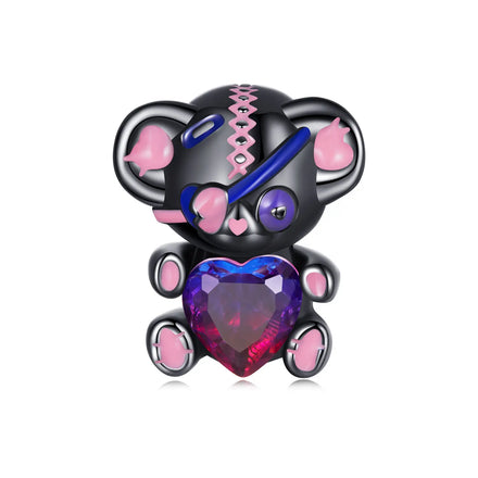 Factory Hot Sale 925 Sterling Silver Black Cute Bear Charm Beads Fit Bracelet DIY Women Fine Jewelry Accessories BSC689