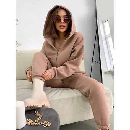 Winter Sweatpants and Hoodie Set Women Wholesale Womens Zip up Hoodie and Jogger Set Two Piece Tracksuit Set Women