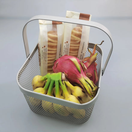 Mesh Steel Storage Organizer Basket With Hanging Handle Metal Wire Hanging Kitchen Baskets