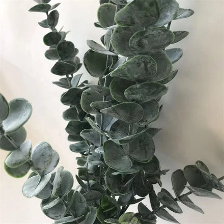 New Arrival Q-1237 Real Touch 9 Forks Plastic Artificial Eucalyptus Leaves With Frost for Home Decoration
