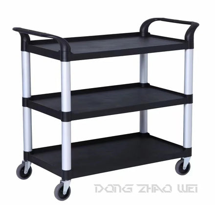 Three Deck Plastic Restaurant Car Commercial Service Mobile Food Carts Foodtruck Black Three-layer Plastic Dining Car