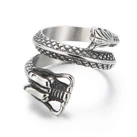 OLAN Wholesale Fashion Jewelry Vintage Dragon Shaped Open Titanium Stainless Steel Rings for Men